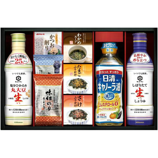 調味料 母の日 ギフト キッコーマン 醤油 塩分ひかえめ生しょうゆ 日清 油 丸美屋 ふりかけ 海苔 セット 詰め合わせ 惣菜 ご飯のお供 食品 内祝い お返し 出産内祝い 結婚内祝い 結婚祝い 出産祝い 香典返し 快気祝い 引越し 挨拶 お礼 プレゼント 送料無料 TN-50R2