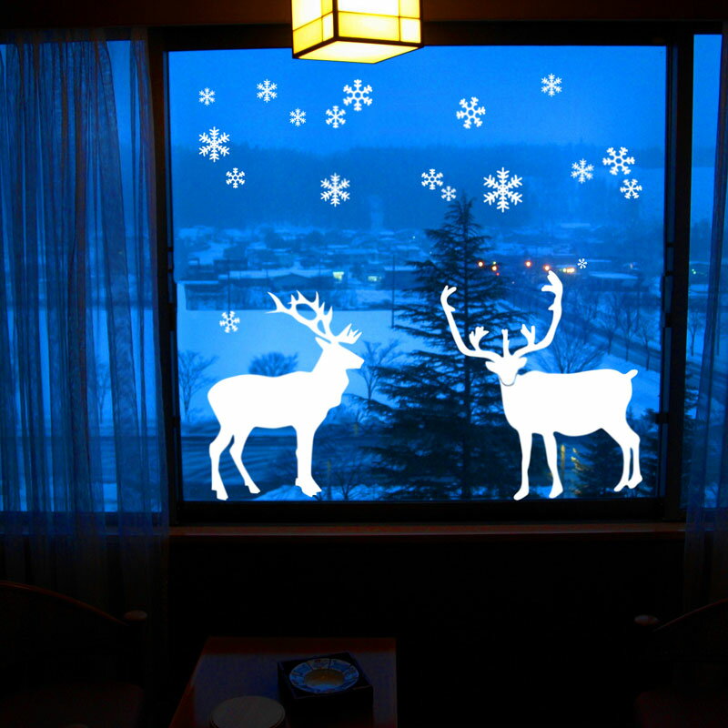 トナカイ　ウォールステッカー　店舗　カフェ　窓　壁　鹿　クリスマス　冬　雪 結晶
