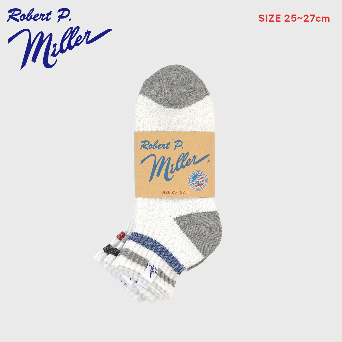 【メンズ】25cm-27cm Robert P. Miller ロバートピーミラー 342C 3P Short length socks 綿混クォータ..