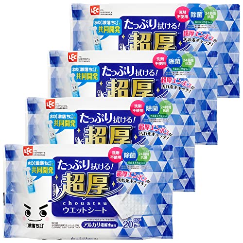 レック 水の激落ち 超厚 ウェットシート 20枚入 (4個パック) フローリングシート/アルカリ電解水使用 / S00996 レック 水の激落ち 超厚 ウェットシート 20枚入 (4個パック) フローリングシート/アルカリ電解水使用 / S00996