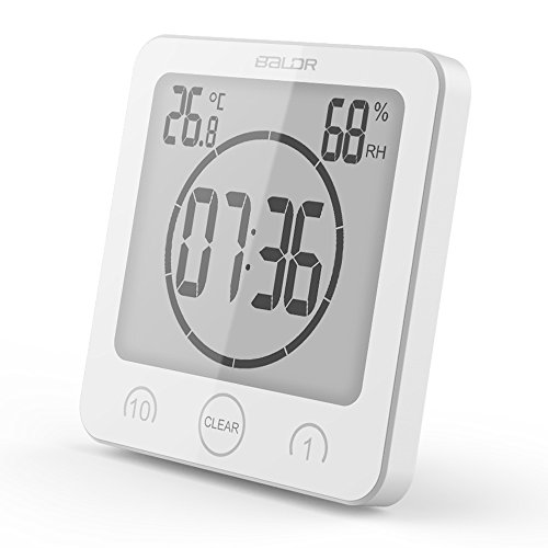 防水時計 お風呂 温湿度計 タイマー シャワーデジタル時計 置き・掛け・吸盤付け時計 吸盤 防滴 防塵 (ホワイト)