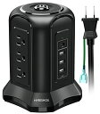 電源タップ タワー型 usb コンセント Type-C付 雷ガード 延長コード 2m 9個AC口 4個USBポート テーブルタップ OAタップ たこあしコンセント 過負荷保護 安全保護機能 自宅用 会社用 ブラック