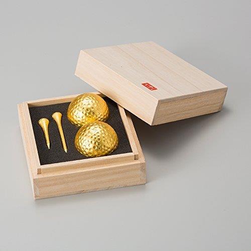 桐箱入り 金箔ゴルフボール&ティーセット(ダブル)