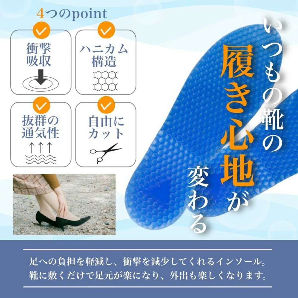 ＼最短当日発送／靴 インソール 夏インソール ジェルクッション ハニカムゲル 衝撃...