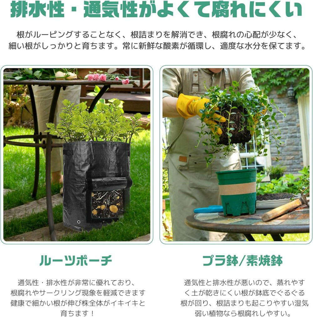 栽培袋 野菜栽培バッグ 2個セット 10ガロン プランター PE素材 植え袋 植木鉢 窓 ...