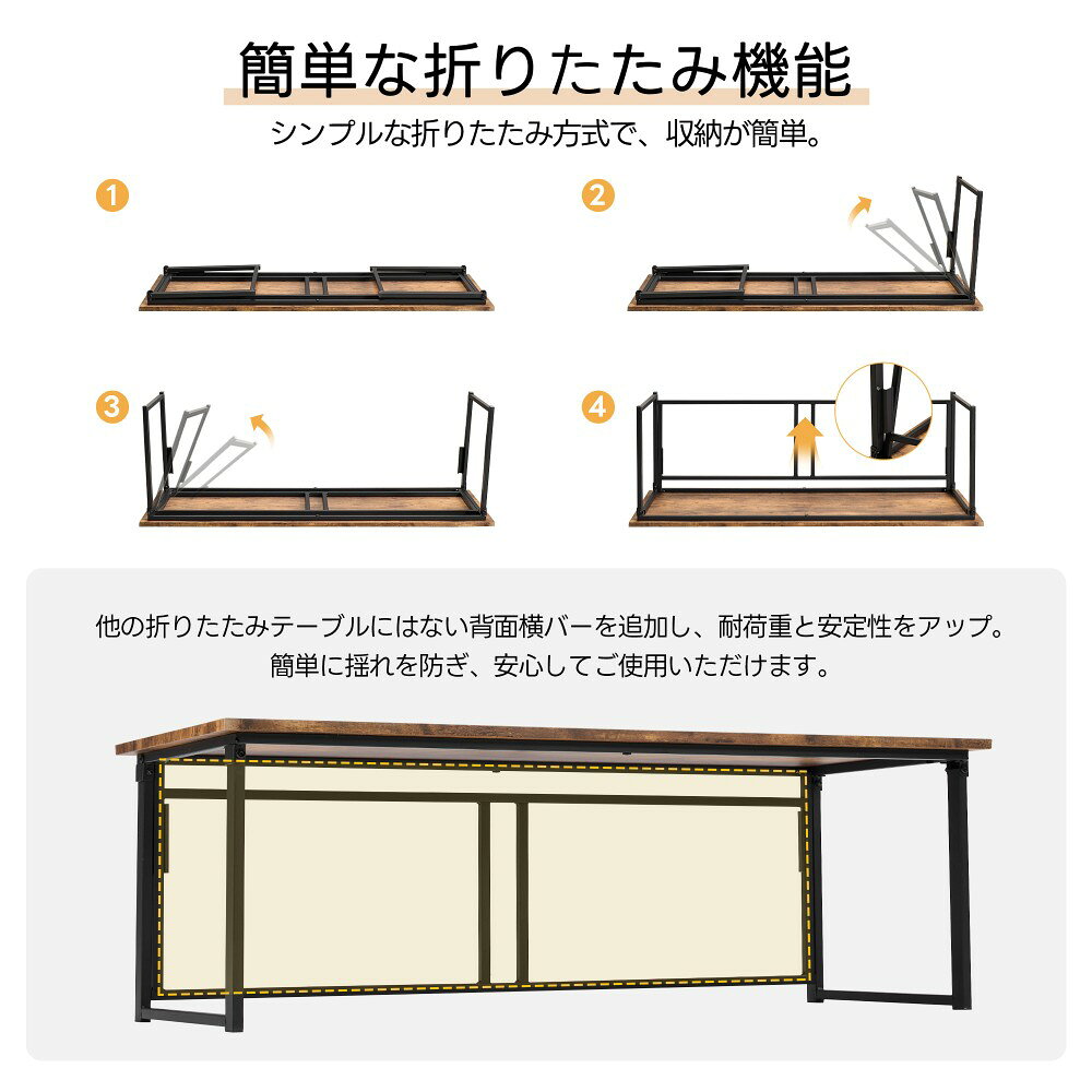 パソコンデスク シンプルワークデスク ゲーミングテーブル 幅120cm 高さ40cm PCデスク 学習机 勉強机 折りたたみ 完成品 木製 しっかりした構造 おしゃれ ダイニング 書斎 組立不要 [3]