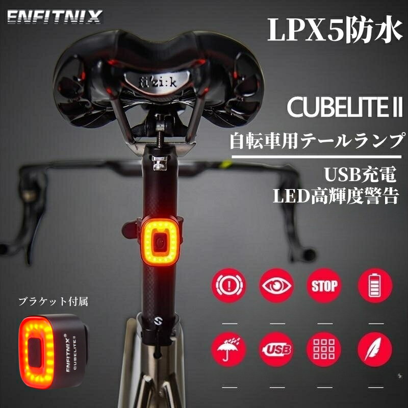 自転車 テールライト スマートブレーキ感応 IPX5防水 USB充電式 自動点灯 セーフティライト ロードバイク 軽量 自転車用リアライト テールランプ バックライト オートライト 高輝度 LED 長時間持続 ブレーキ感応 安全 日本語説明書