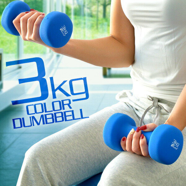 ダンベル 3kg 2個セット カラーダンベル セット 合計 6kg 筋トレ グッズ トレーニング 男女兼用 男性 女性 メンズ レディース 鉄アレイ 鉄アレー ...