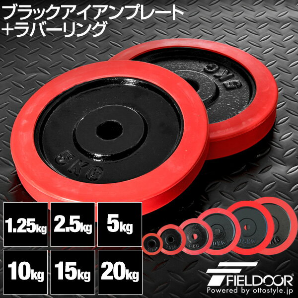 ダンベル バーベル 用 プレート 1.25kg/2.5kg/5kg/10kg/15kg/20kg 2個セット 28mm径 追加プレートブラックアイアン + ラバ...