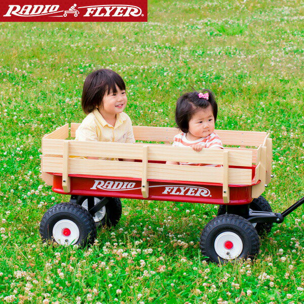 Radio Flyer ラジオフライヤー スチール ＆ ウッド ATW 木枠付 ワゴン 32Z 2人乗り キャリーワゴン キャリーカート 台車 折りたたみ 乗用玩具 レジャー ピクニック 室内 外 外遊び おもちゃ 収納 おもちゃ箱 乗り物 子供 1年保証 ● 送料無料