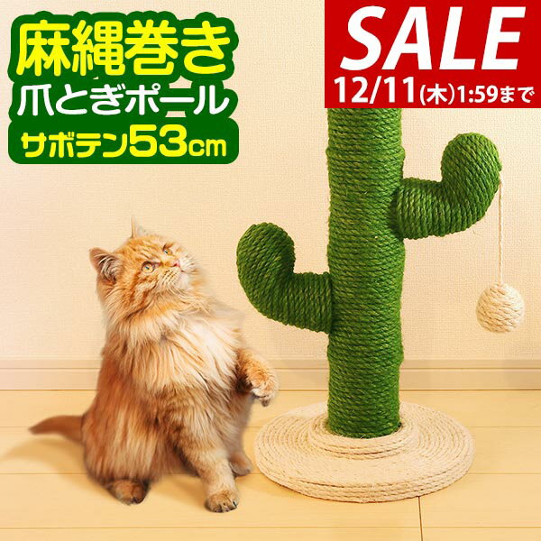 【4,730円→SALE3,960円〜12/11(木)01:59まで】猫 爪とぎ ポール サボテン型 麻縄巻き 高さ約53cm 据え..