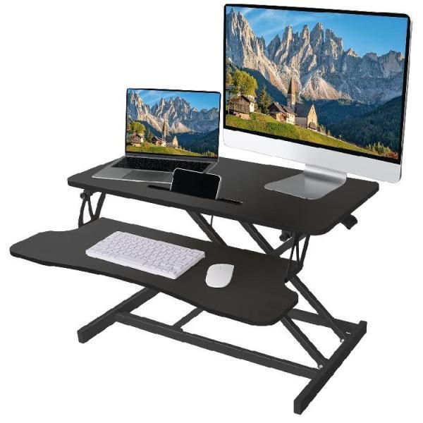 スタンディングデスク 卓上 昇降式デスク ガス圧 昇降式テーブル 天板サイズ80×40cm キーボードトレイ..