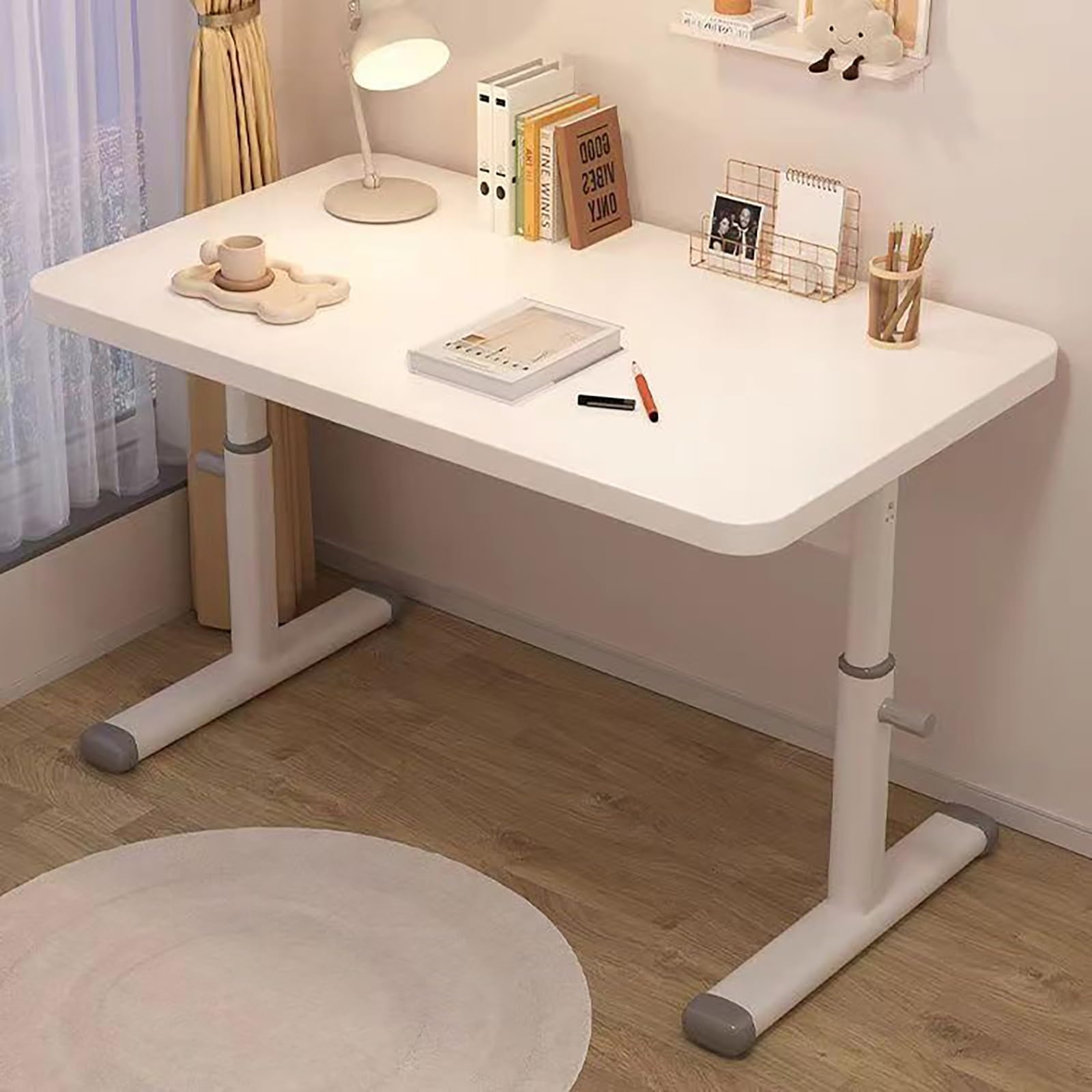 手動昇降式デスク リフティング学習机 ゲーミングデスク 昇降デスクPCデスク シンプルデスク 学習机 オフィスデスク 多機能 昇降式学習テーブル ライティングデスク ハンドクランク昇降高さ 63-93cm 全学年対応 頑丈で耐久性がある 組み立て簡単 （スツールは付属しません）