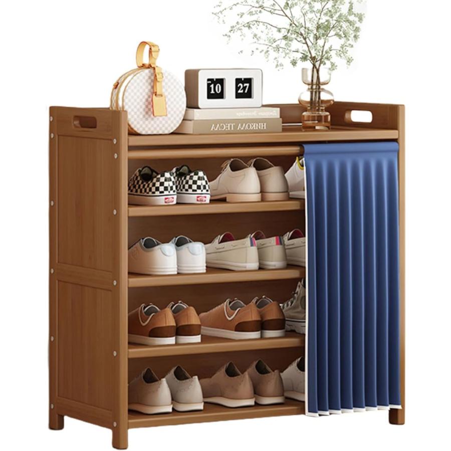 シューズラック シューズボックス スリム シューズラック 靴収納ラック 天然竹製 収納便利 持ち運びや..