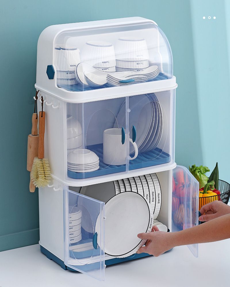食器棚 家事 台所 キッチン 水切りラック 水切りカゴ カップボード シンク トレイ組合 食器 物置棚 大容量 多層 食器皿 お箸 お皿 食器収納 蓋付き 収納 ケース 透明 フック プラスチック 密封 密封容器 防虫 防塵 取付簡単