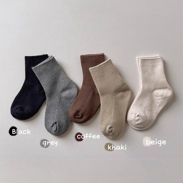 男の子 ナチュラル 子供服 韓国 クルーソックス5足セット キッズ 靴下 ソックス 細リブ 春秋 靴下 ベビ..