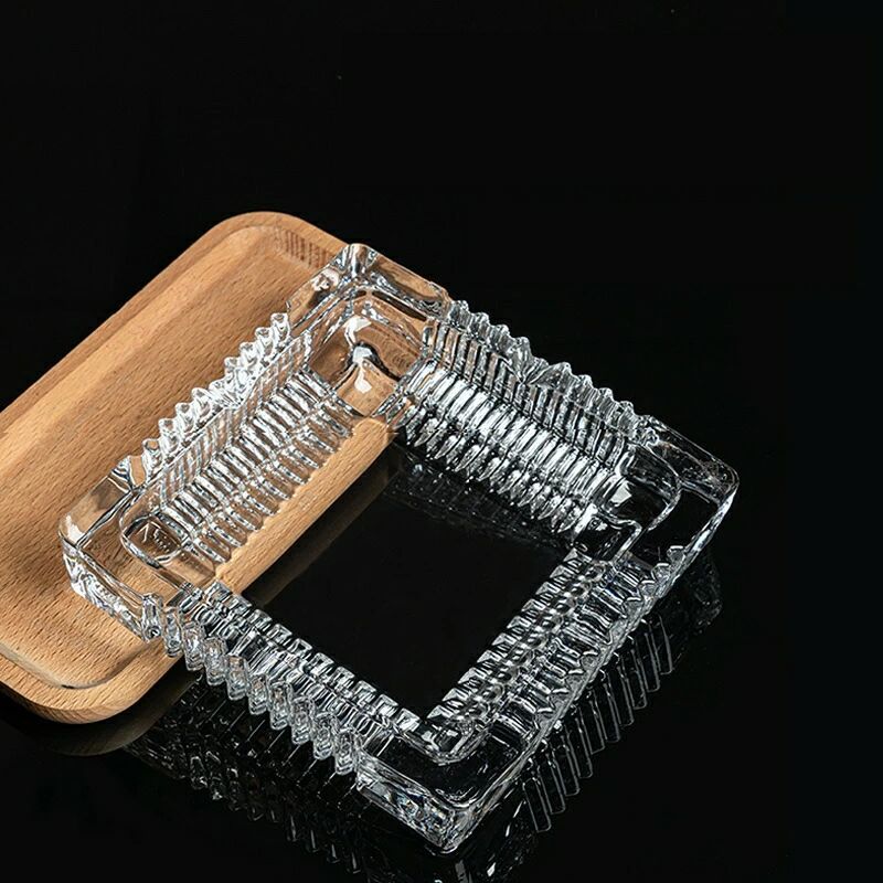 灰皿 アッシュトレイ ガラス製 吸い殻入れ スクエア 四角 喫煙グッズ たばこ用品 溝付き 卓上 透明 クリア