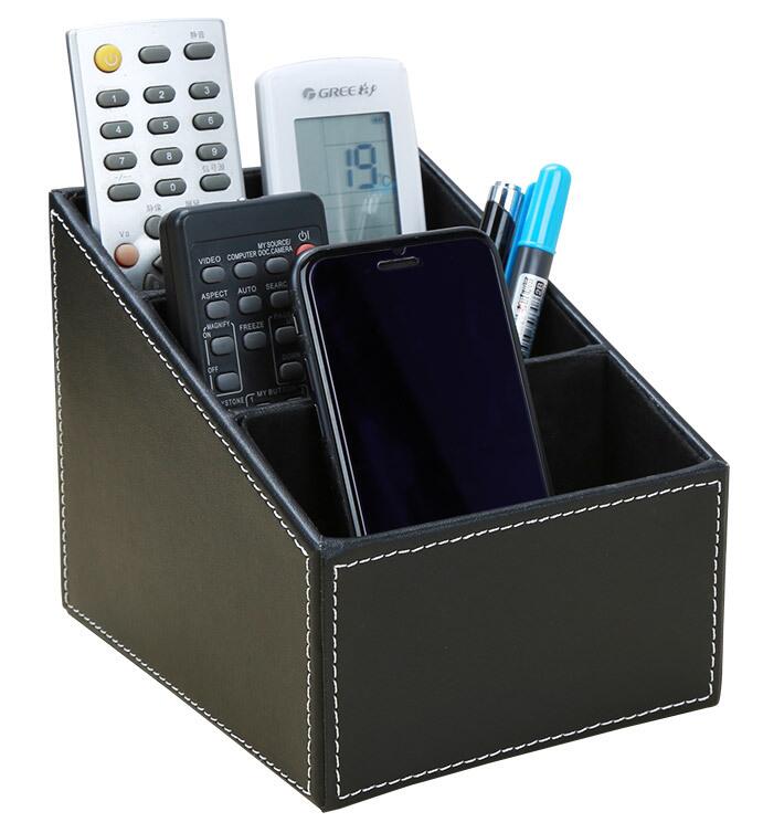 デスクステーショナリーオーガナイザー収納ボックス PUレザー ペン/鉛筆スタンドリモコンホルダー 卓上..