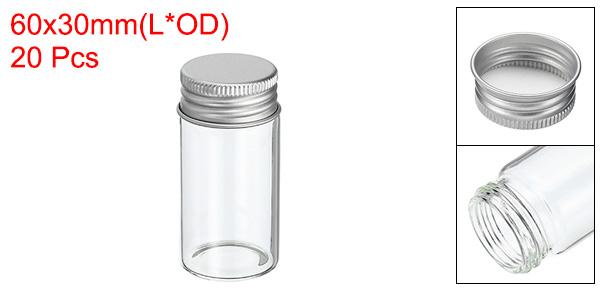 25ml 試験管 20個セット 2.36x1.18" ガラス製クリアフラットボトム試験管コンテナ アルミニウムキャップ付き ビーズパーティーあめバスソルト収納科学実験植物増殖用