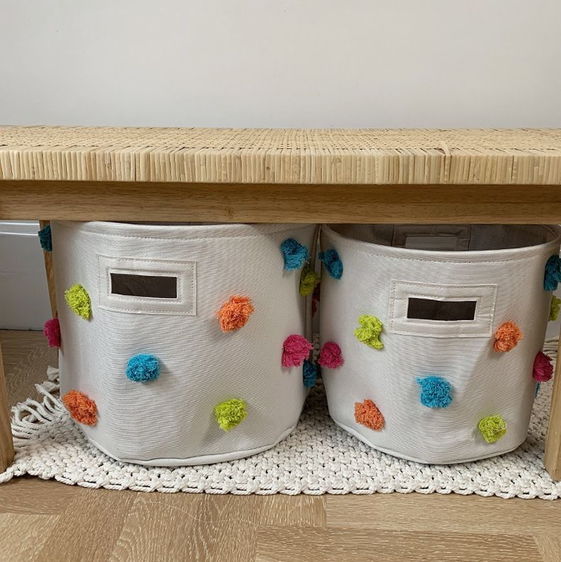 収納バスケット 収納ボックス 布製かご おもちゃ箱 おもちゃ収納 ストレージバスケット 円柱型 持ち手..