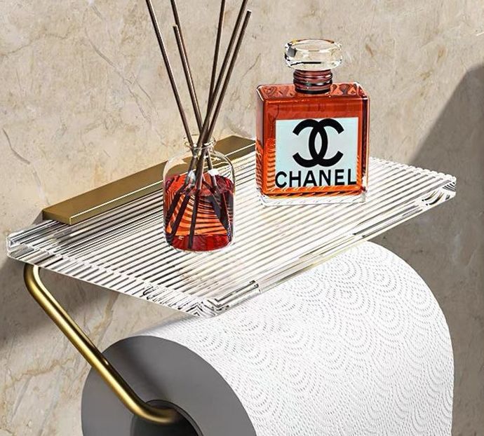 トイレットペーパーホルダー シングル クリア 棚 小物置き 携帯置き 飾り棚 おしゃれ シンプル かわい..