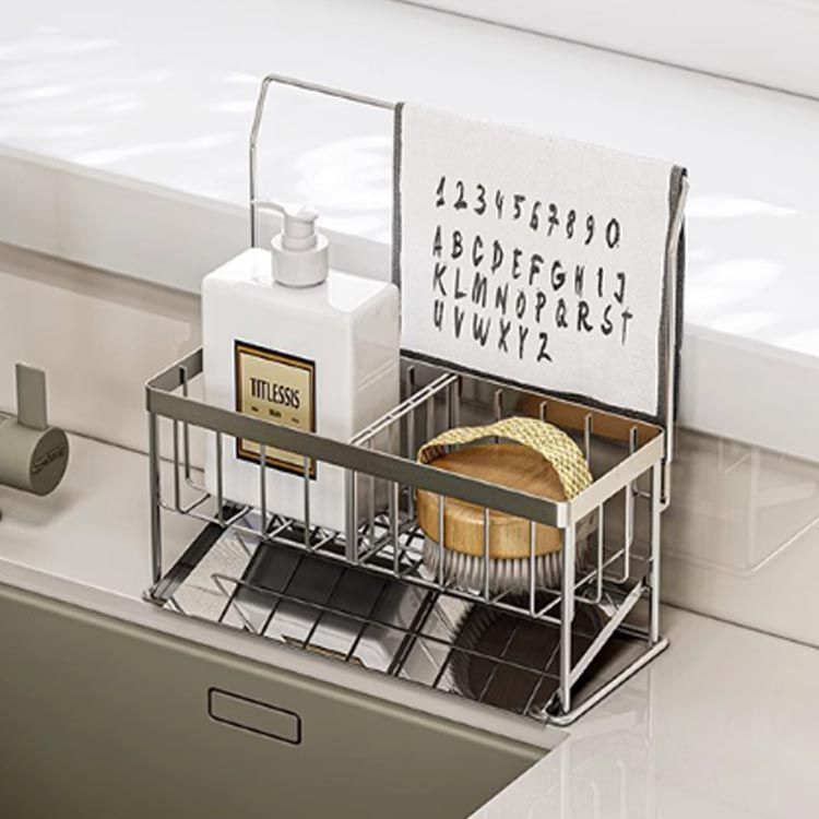 洗剤ラック 錆び防止 たわしホルダー 洗剤置き スポンジ収納 ボトルホルダー 収納 シンク上 スポンジ置き 水切りラック スポンジ収納 シンク 水まわり クロス掛け付き キッチン たわし入れ スポンジホルダー ステンレス スポンジラック 水が流れる