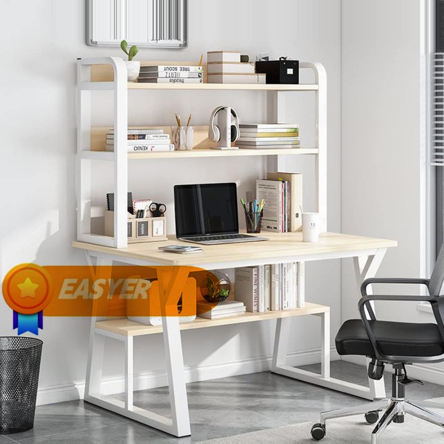 机 pcデスク パソコンデスク 白 4段 幅80x奥行50x高さ74cm 勉強机 学習机 ワークデスク ラック付きデスク 省スペース パソコン用 デスク 作業机(4)