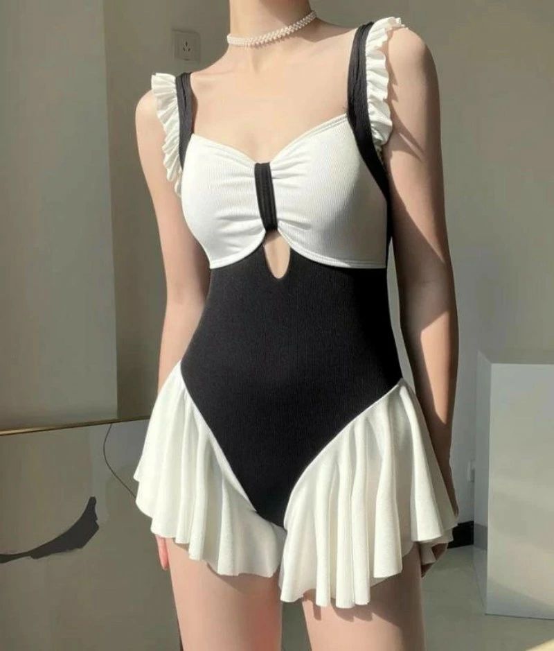 ワンピース 水着 レディース かわいい 夏 プール ビーチ カジュアル ノースリーブ スカート 黒 ブラック