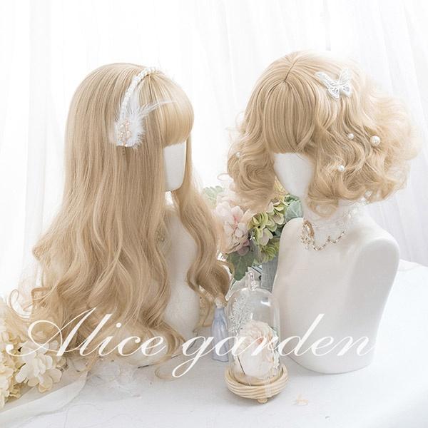 ウィッグ lolita ロリータ風 原宿風 かつら 巻き毛 ぱっつん前髪 金髪 ゴールド レディース dp019n1n1w9