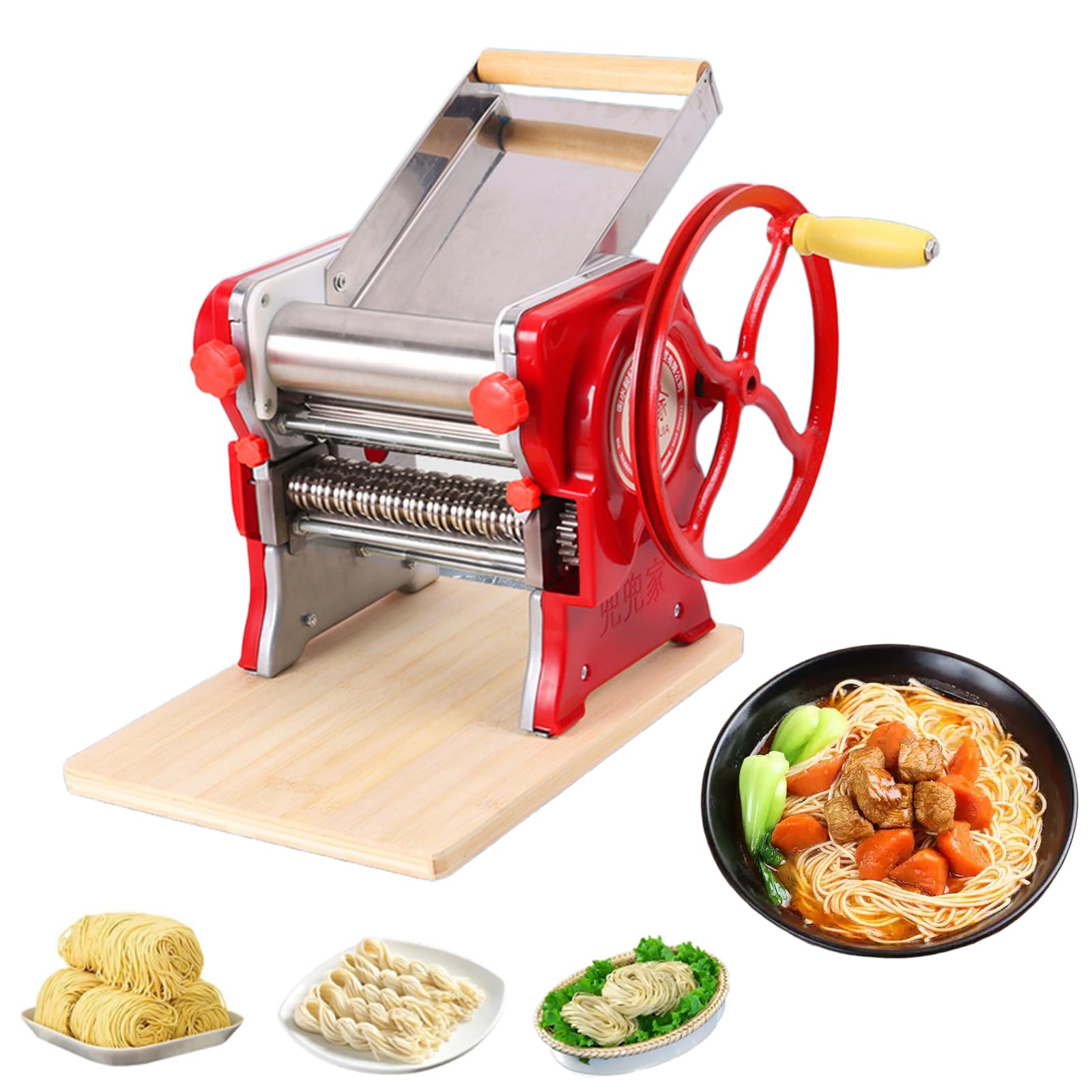 楽天HAPPYAGING製麺機 手動式 麺機 麺生地ローラー 家庭用 ラーメン製麺機 ｜ステンレス製 厚さ調節可能 自宅でDIY麺類 m丸麺・手作り2.5m2/3/6mm幅の麺｜ステンレス鋼麺メーカー ラーメン作り器 ステンレス製ナイフ（6mm幅ナイフ＋2.5mm丸ナイフ）