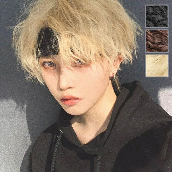 メンズ 短髪 巻き毛 パーマ かつら 自然 フルウィッグ コスプレ おしゃれ 男装 可愛い ショート 耐熱ウィッグ ブラック 黒