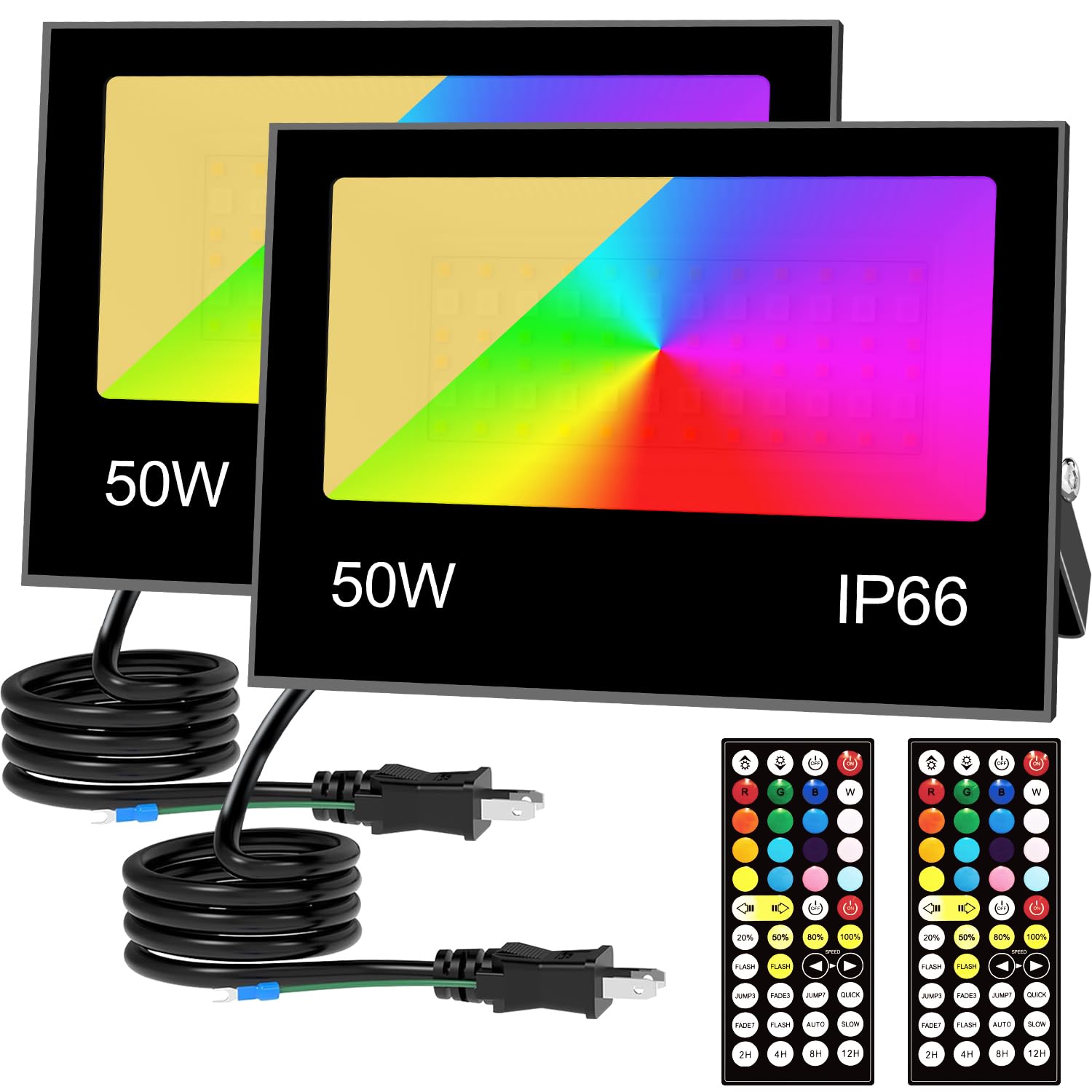 50W RGB 投光器 カラーライト フラッドライト RGB + 2700K 暖色光照明 5000lm 祝日雰囲気と日常照明兼..