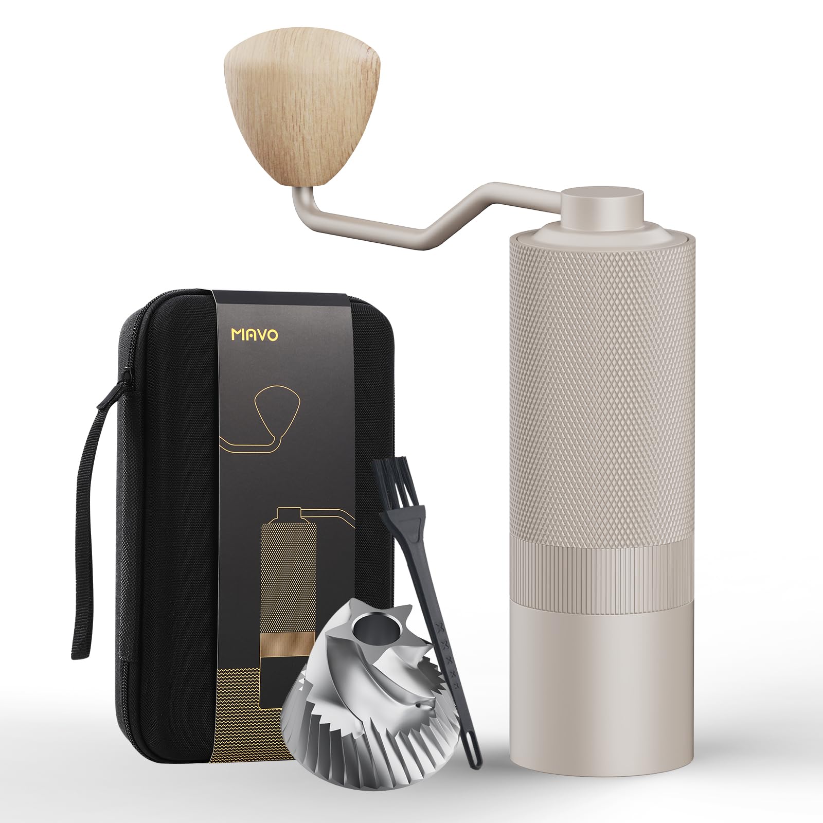 MAVO ウィザード 手挽きコーヒーミル 粗さ調整可能 手動 コーヒーミル 五角コニカル式金属刃 CNCステンレスバリ 容量20グラム シルバー