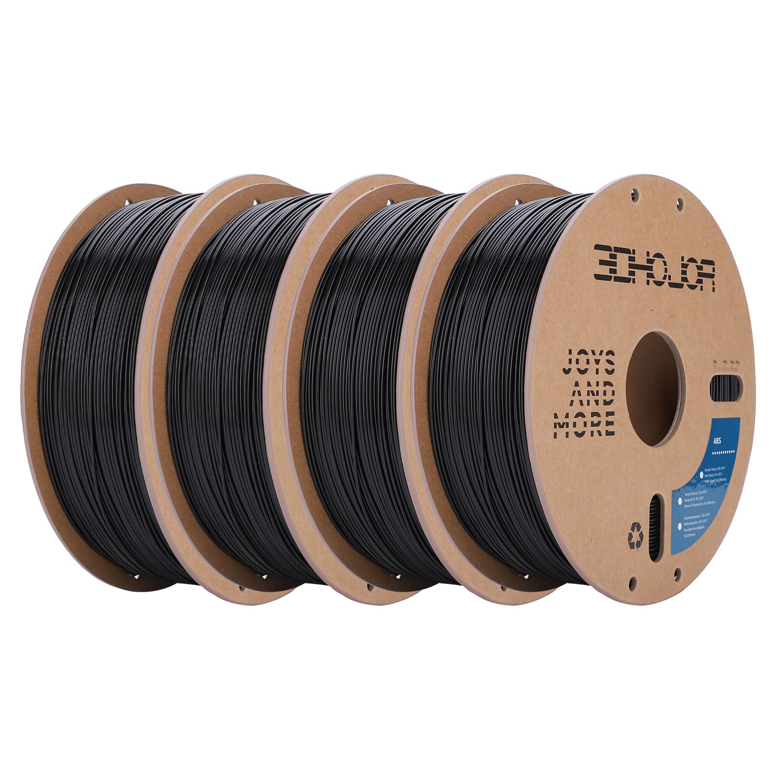 3DHoJor ABSフィラメント1.75mm、ABS ブラック 1KG*4バンドルスプール、3Dプリンターフィラメント、寸..