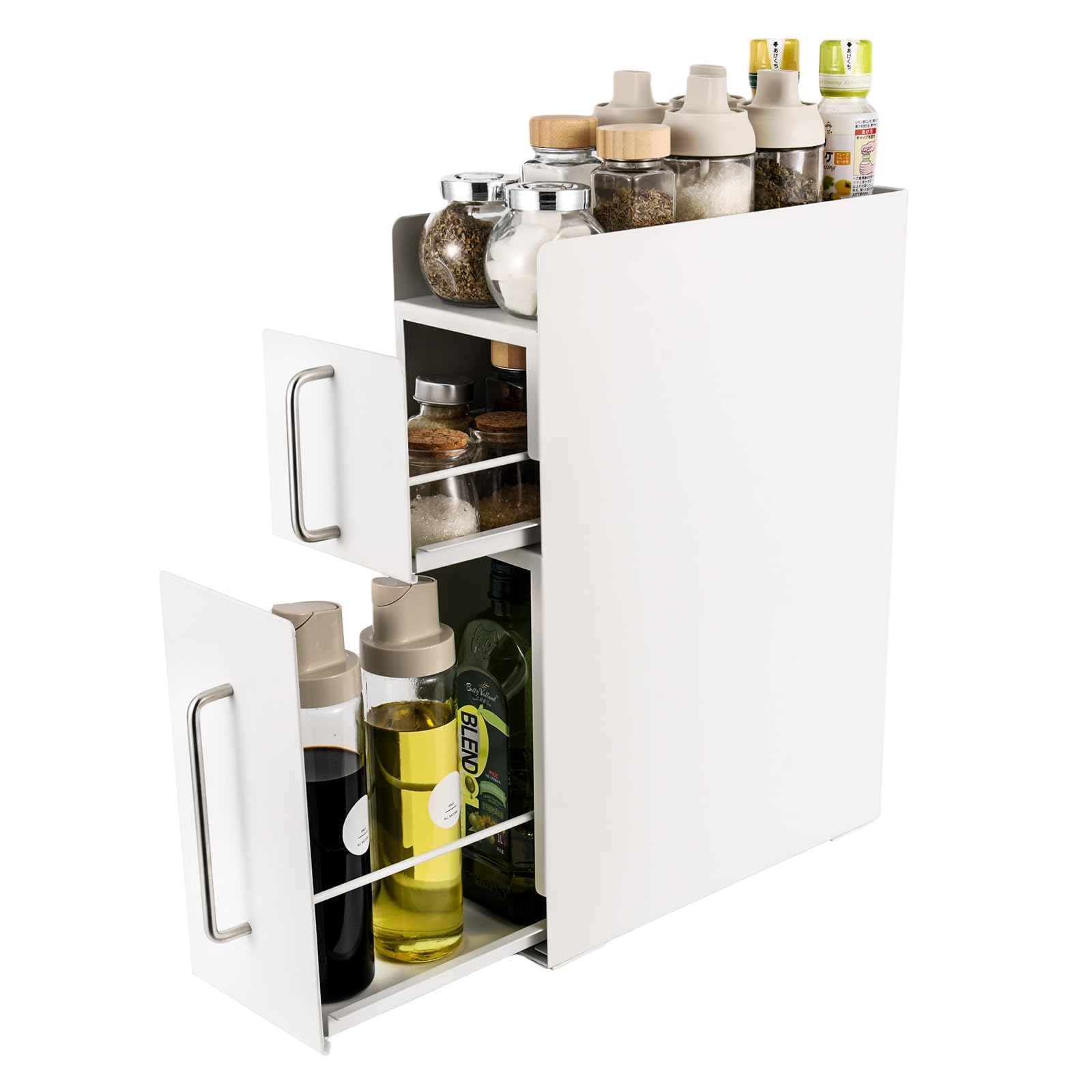 Buelkmag隠せる調味料ラック 約W14×D35×H48cm 調味料ホルダー 引き出し式 調味料 スパイス ボトル 省スペース コンロ横 シンク上 大容..