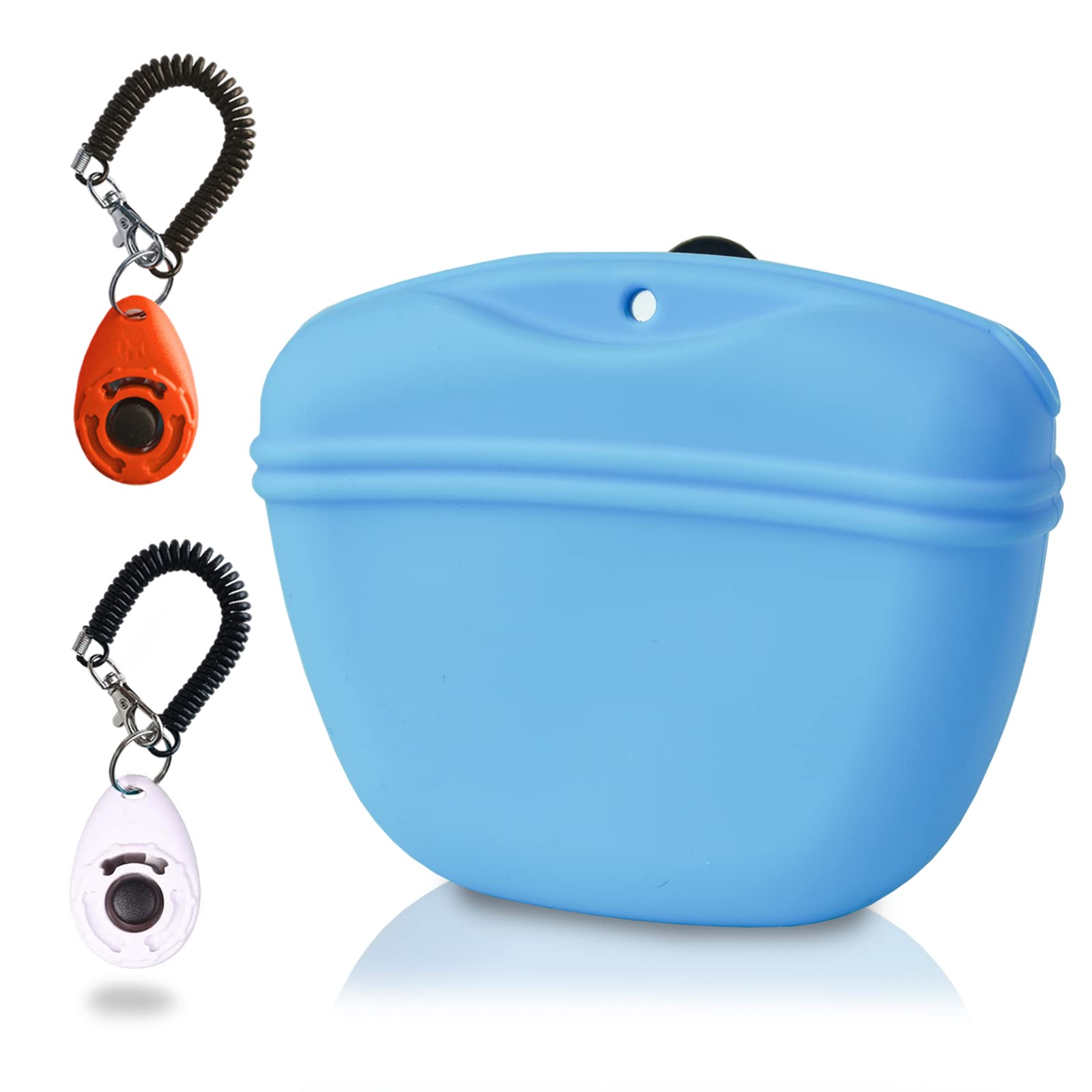 シリコン製犬用トレーニング用おやつポーチとドッグクリッカー、マグネットバックル開閉とウエストクリ..
