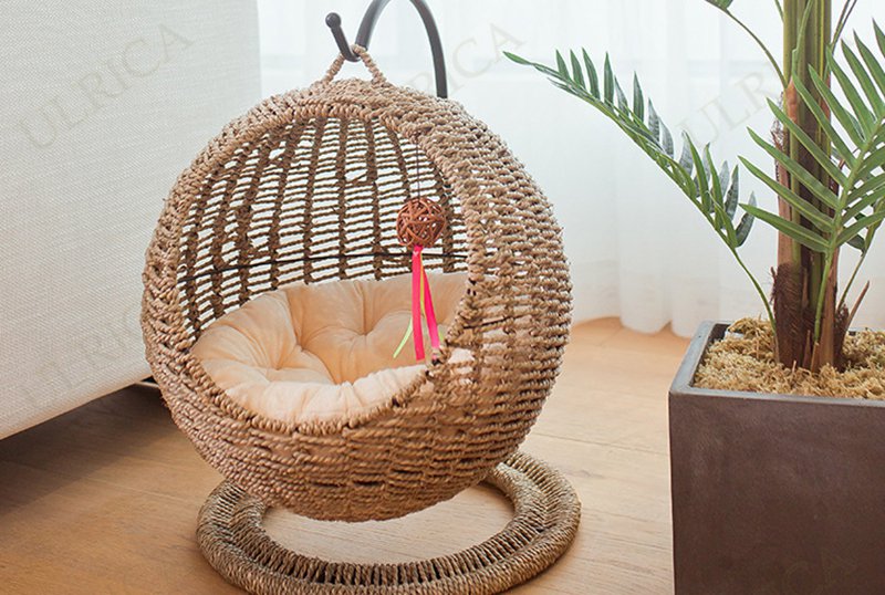 楽天HAPPYAGINGハンギングベッド 猫用 洗えるクッション付き ふわふわ もふもふ ペットベッド ドーム型 丸 猫 ペットマット ハンギングチェア コンパクト 洗える クッション付 ハンモック ハンギング ゆらゆら 北欧 キャットハウス ゆりかご 2410-AL63