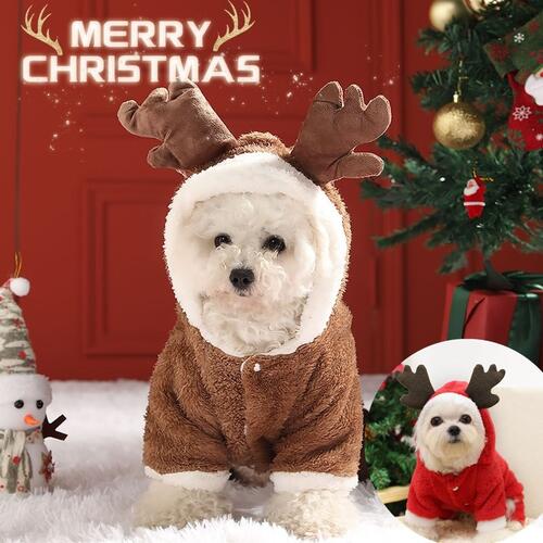 【298円OFFクーポン☆14日20:00～17日01:59】ドッグウエア クリスマスエルク犬服 ペット服 ペットウエア 犬 愛犬 ペット ペット用品 タンクトップ 袖なし フリース ボーダー ドット柄 水玉 カラフル ワッペン あったか ふわふわ グッズ 可愛い かわいい お出掛けおのサムネイル