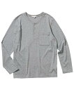 ニッセン Tシャツ カットソー 綿100 ポケット付ヘンリーネック長袖Tシャツ 3L以上お腹ゆったり 杢グレー 4L