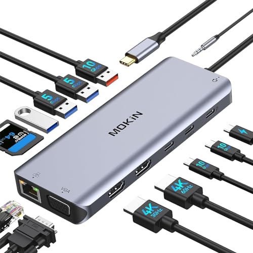 USB-Cドッキングステーションtype cドッキングステーションhdmi 2つ 2HDMI+DP三画面4K@60P出力 14 in 1ハブ 100W PD 充電 1000Mbps RJ45 LANポート 6*USB C/A ポート 1*オーディオ 1