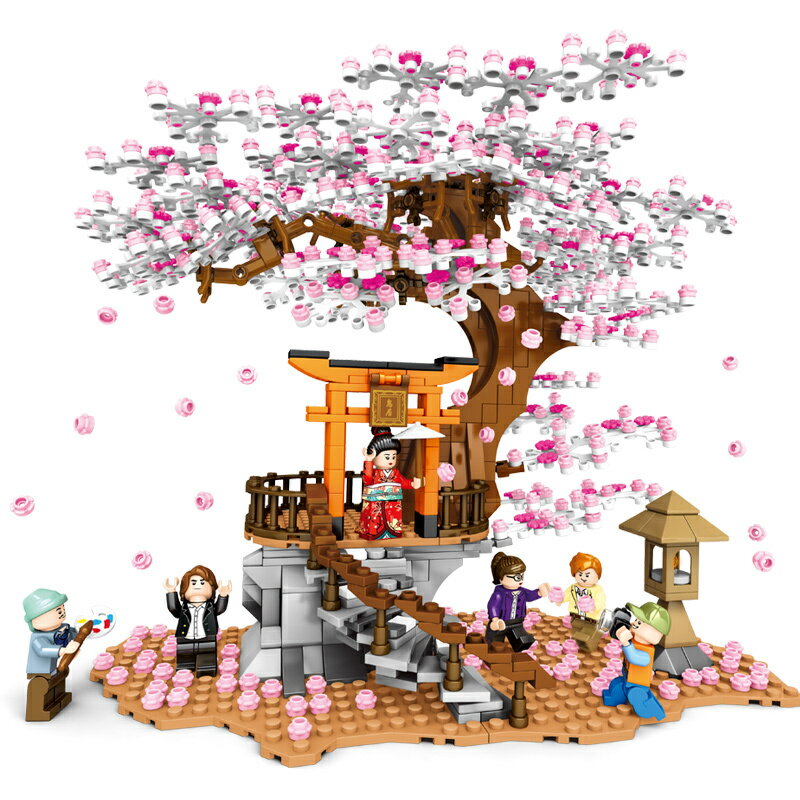 ブロック 桜 神社 鳥居ライト付き 花見 A 互換品 プレゼント 入学プレゼント 入学...