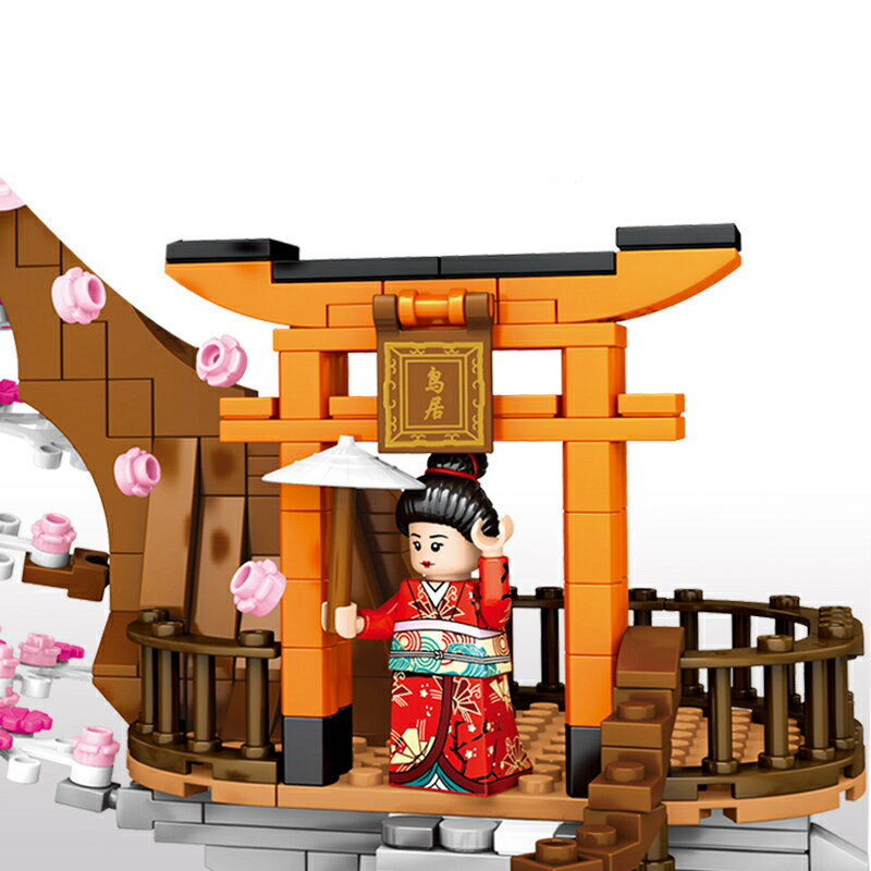ブロック 桜 神社 鳥居ライト付き 花見 A 互換品 プレゼント 入学プレゼント 入学...
