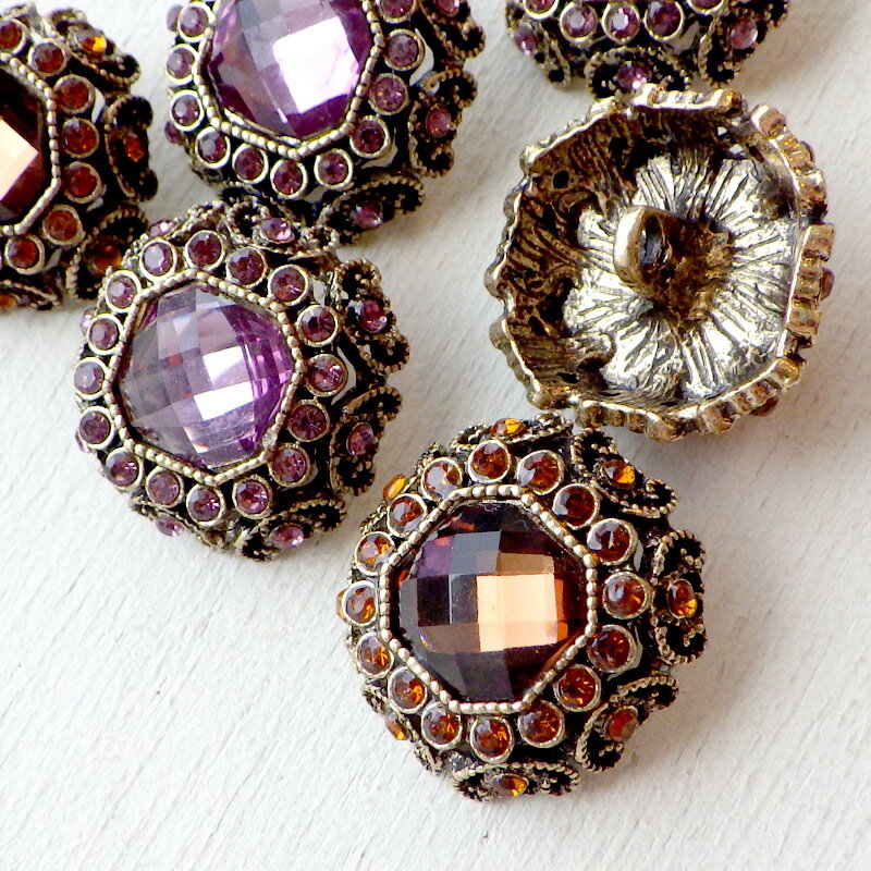 メタルボタン アンティーク風 カラーガラスデコレーションボタン 約23×23mm 1個 ゴールド 2カラー*