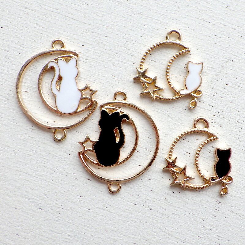 エポチャーム お月様と猫 2カン 黒猫 白猫 金色 4種類*
