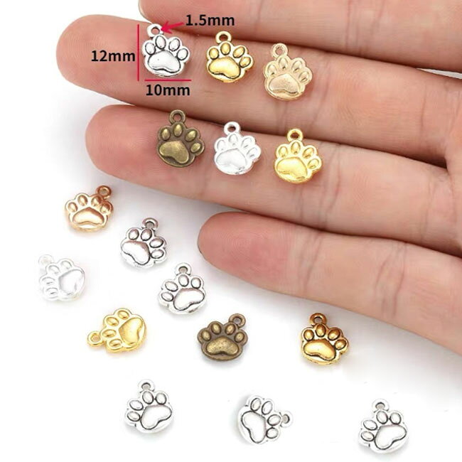 Rakuten - [1個/10個]チャーム ぷっくりミニ肉球 10mm ゴールド シルバー ホワイトシルバー