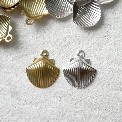 【10個】チャーム 貝殻 ぷっくりシェル 裏なし 縦10×横11mm(全2色)