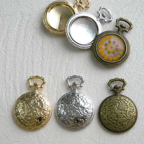 [1個]レジン ミール皿 懐中時計モチーフ 植物柄 縦38.5mm(全3色)*