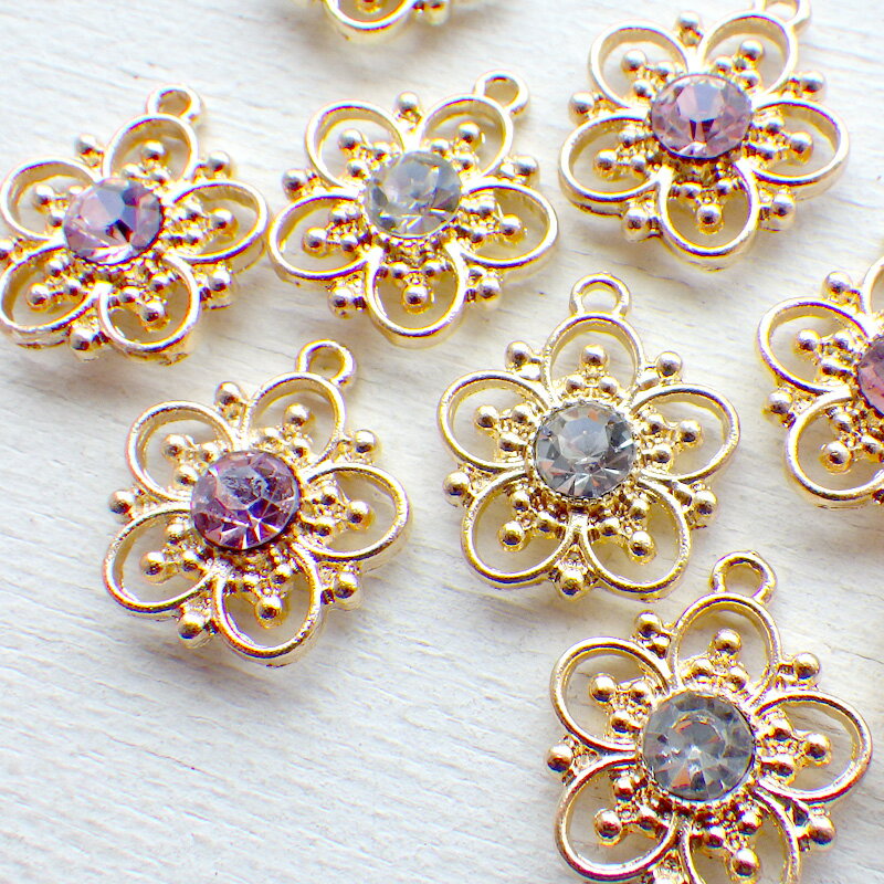 チャーム ビジューストーンフラワー 1個 ピンク クリア 2種類*704