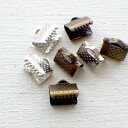 ワニグチ リボン留め ドット模様 幅約8mm 10個セット シルバー 真鍮古美704*