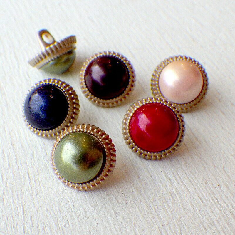 【1個】メタルボタン ニュアンスカラーカボションボタン 直径約10mm 1個 ゴールド 5カラー